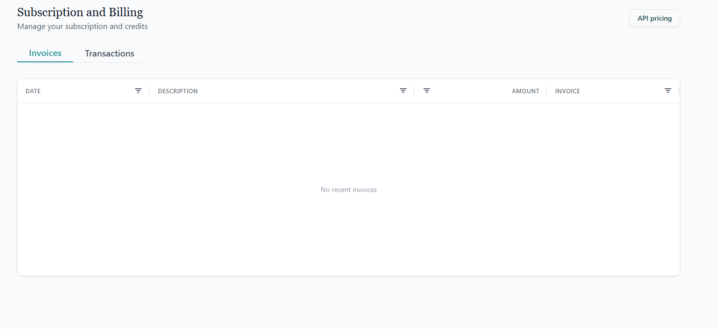 Subscription and Billing page